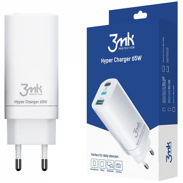 Incarcator 3mk Hyper, 2x Type-C, 1x USB-A, GaN Technology, Quick Charge, 65W, Alb