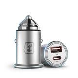 Incarcator 3mk Car Hyper, USB-A, Type-C, 30W, Durable Aluminium, Argintiu