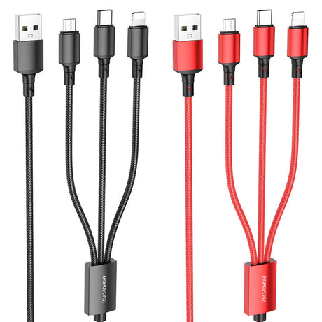 Cablu Borofone (BX72 3-in-1), USB-A to Micro-USB, Type-C, Lightning, Universal, 2A, 1m, Negru
