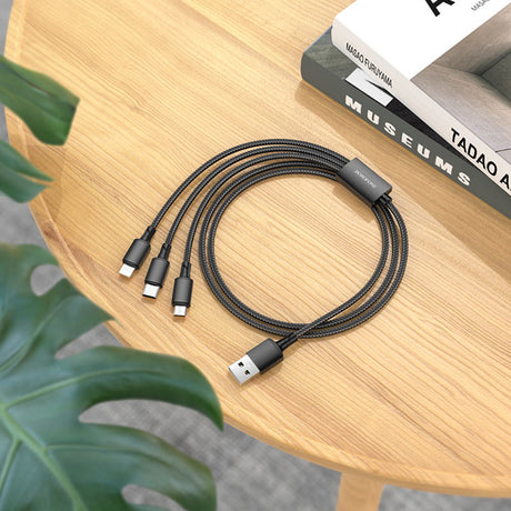 Cablu Borofone (BX72 3-in-1), USB-A to Micro-USB, Type-C, Lightning, Universal, 2A, 1m, Negru
