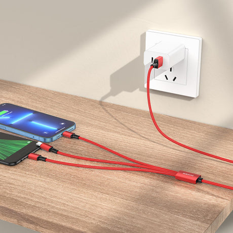 Cablu Borofone (BX72 3-in-1), USB-A to Micro-USB, Type-C, Lightning, Universal, 2A, 1m, Negru
