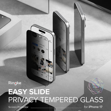 Folie de protectie Ringke Easy Slide Privacy Tempered Glass (set de 2) compatibil cu iPhone 17, Negru