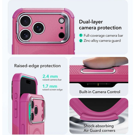 Husa de protectie ESR Cyber Armor Kickstand compatibil cu iPhone 17 Pro, Rosy Pink