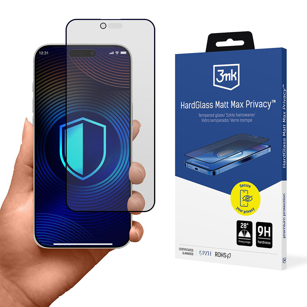 Folie de protectie 3mk HardGlass Matt Max Tempered compatibil cu iPhone 17 Air, Privacy