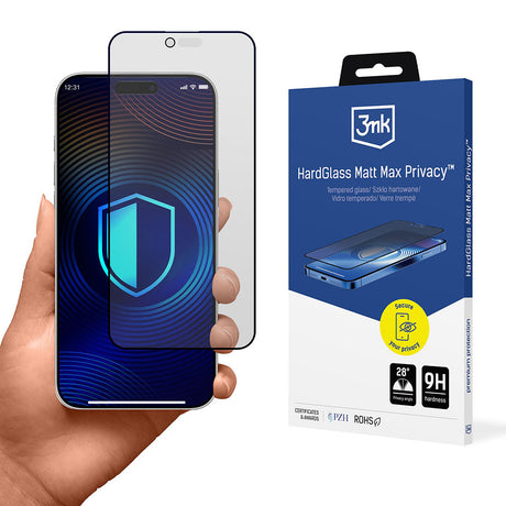 Folie de protectie 3mk HardGlass Matt Max Tempered compatibil cu iPhone 17 Air, Privacy