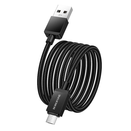 Cablu Borofone Placer Series (BX120), USB to USB-Micro, Aluminum Alloy Shell, Nylon Braided Cable, 2.4A, 1m, Negru
