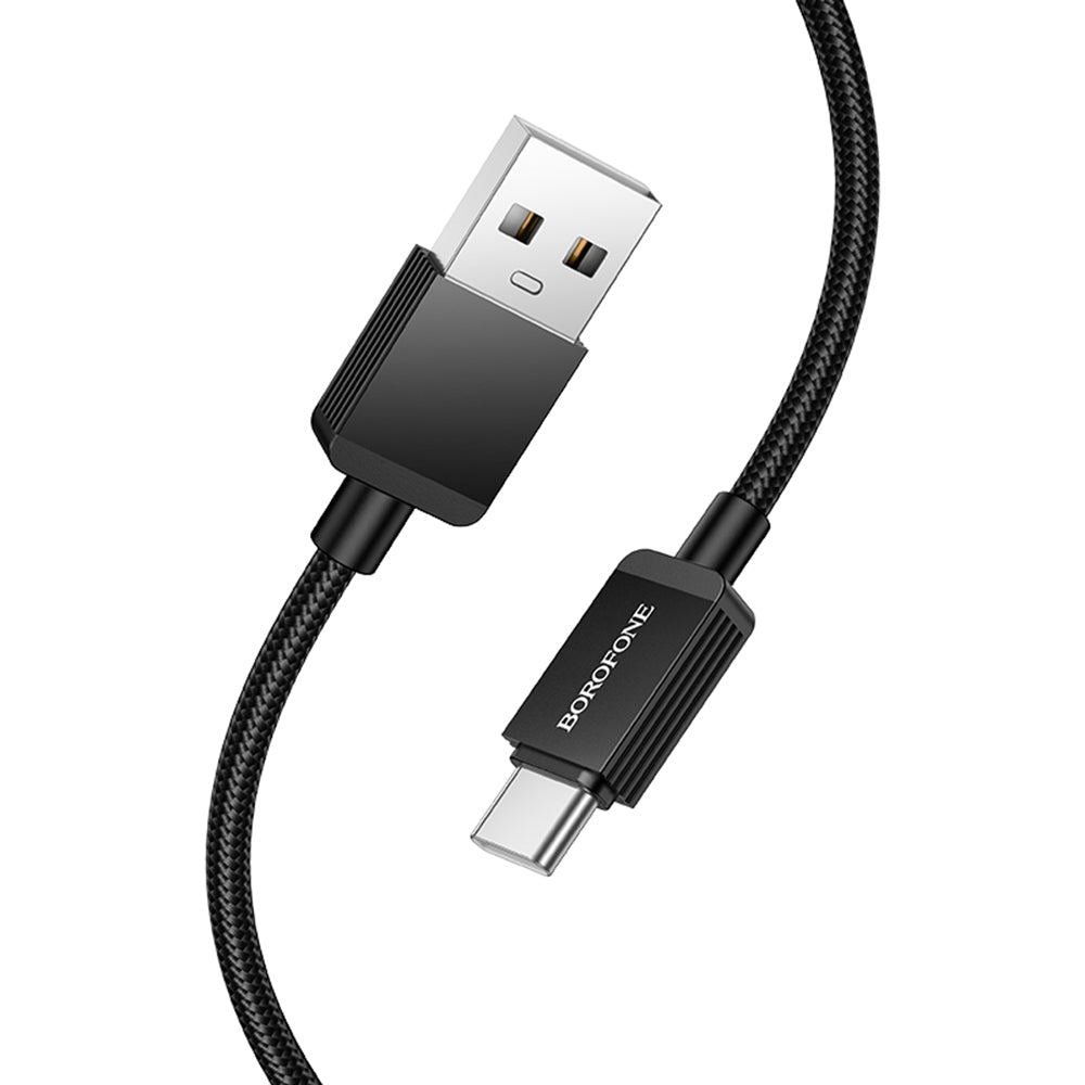 Cablu Borofone Placer Series (BX120), USB to Type-C, Aluminum Alloy Shell, Nylon Braided Cable, 3A, 1m, Negru