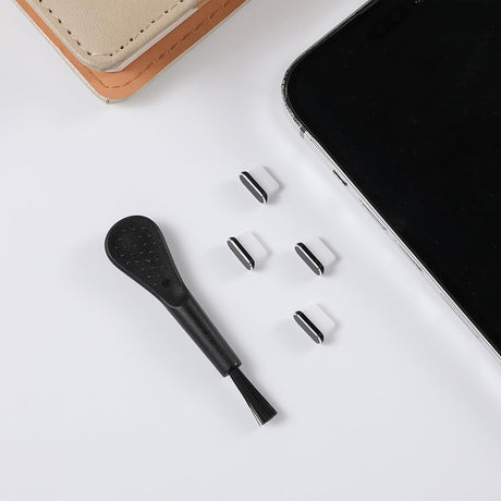Componenta Techsuit (set de 4) Dust Plug PortShieldX (AD1), Type-C Port Cover, Aluminum/Silicone, for Daily Defense, with Brush, Negru