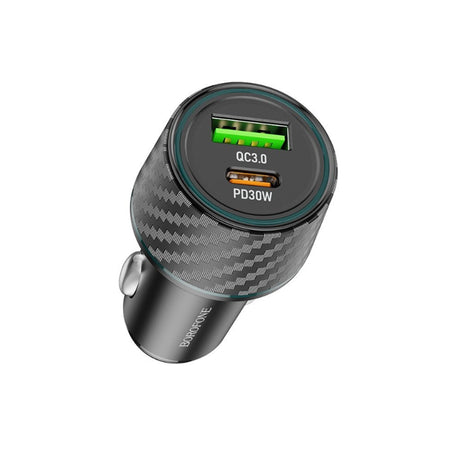 Incarcator Borofone Car Brilliant (BZ21), USB, Type-C, Fast Charge, Dual Port, PD30W, QC3.0, 48W, Built-in LED, Negru