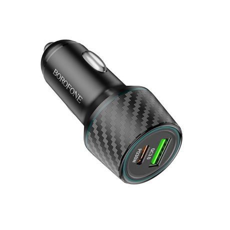 Incarcator Borofone Car Brilliant (BZ21), USB, Type-C, Fast Charge, Dual Port, PD30W, QC3.0, 48W, Built-in LED, Negru