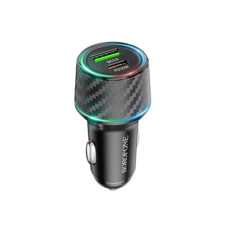 Incarcator Borofone Car Brilliant (BZ21), USB, Type-C, Fast Charge, Dual Port, PD30W, QC3.0, 48W, Built-in LED, Negru