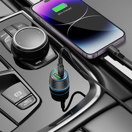 Incarcator Borofone Car Brilliant (BZ21), USB, Type-C, Fast Charge, Dual Port, PD30W, QC3.0, 48W, Built-in LED, Negru