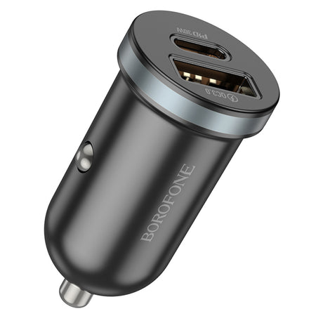 Incarcator Borofone Car Scenery (BZ22), USB, Type-C, Fast Charge, Dual Port, PD30W, QC3.0, PC, Aluminum, Negru