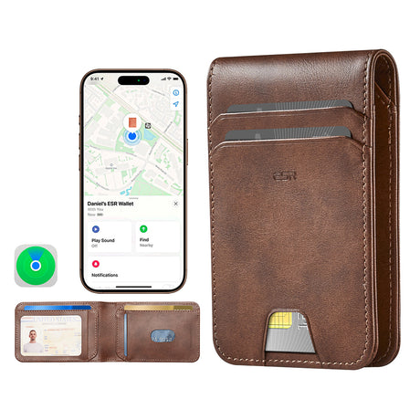 Suport ESR Classic Geo Card, Vegan Leather Wallet, for 11x Cards & Cash, Find My Function, RFID Blocking, Maro