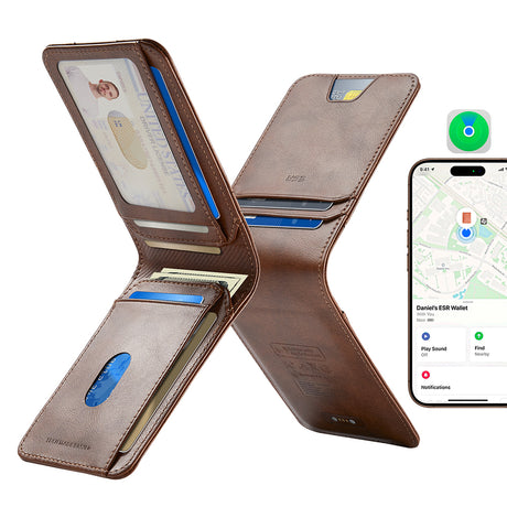 Suport ESR Classic Geo Card, Vegan Leather Wallet, for 11x Cards & Cash, Find My Function, RFID Blocking, Maro