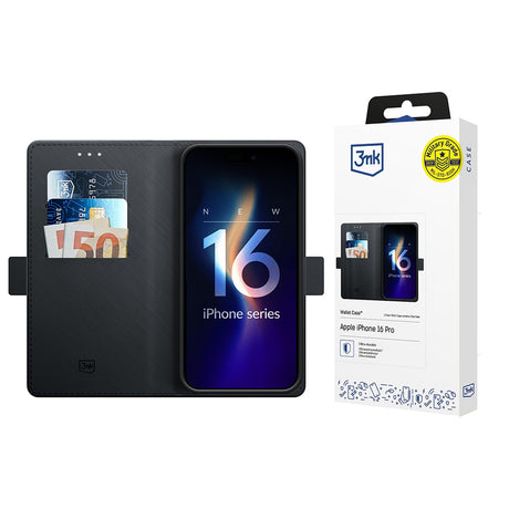 Husa de protectie 3mk Wallet compatibil cu iPhone 16 Pro, Negru