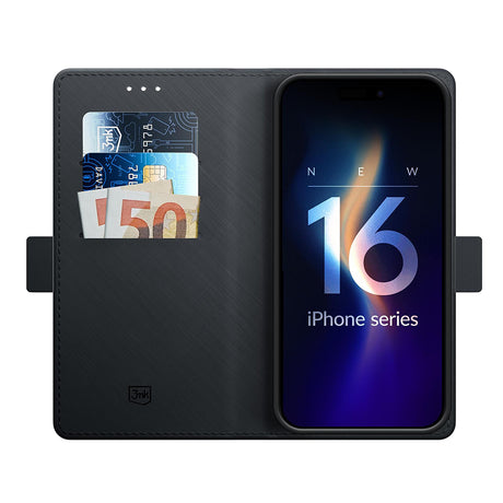 Husa de protectie 3mk Wallet compatibil cu iPhone 16 Pro, Negru