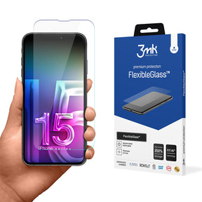 Folie de protectie 3mk FlexibleGlass compatibil cu iPhone 15, Transparent