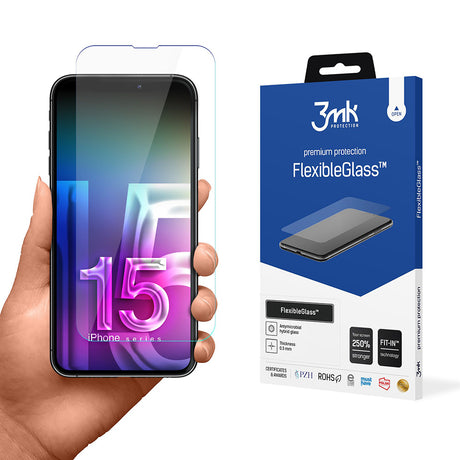 Folie de protectie 3mk FlexibleGlass compatibil cu iPhone 15, Transparent