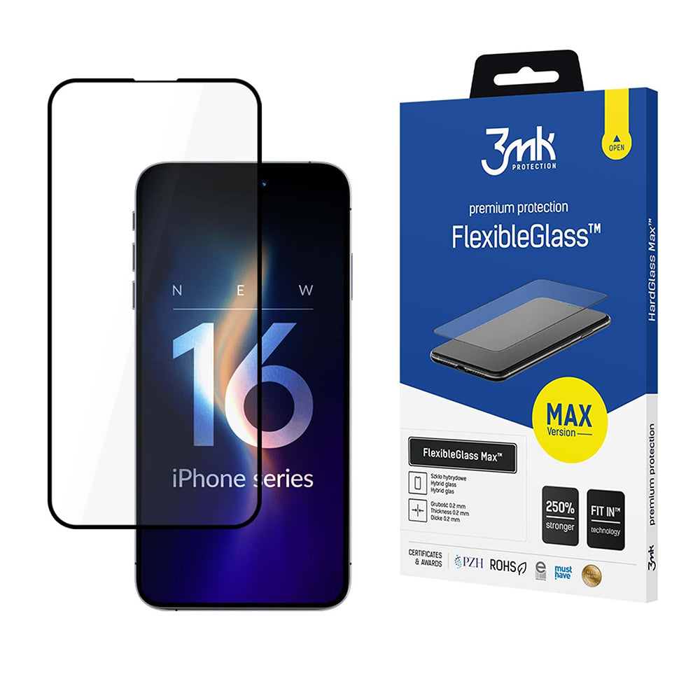 Folie de protectie 3mk FlexibleGlass Max compatibil cu iPhone 16 Pro, Negru