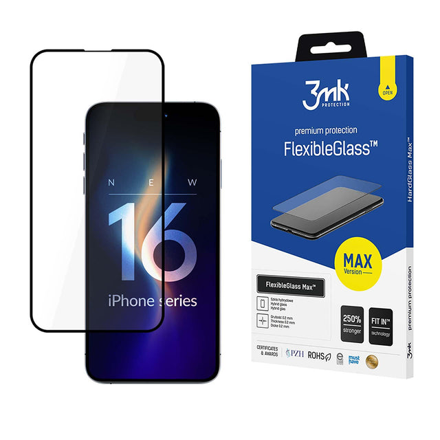 Folie de protectie 3mk FlexibleGlass Max compatibil cu iPhone 16 Pro, Negru