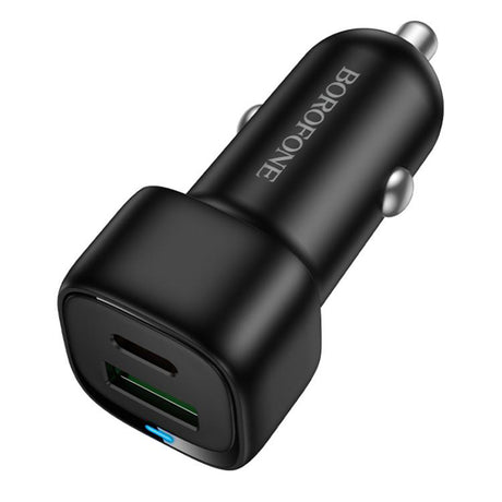 Incarcator Borofone Car Cloud (BZ34B), Type-C + USB-A, PD20W, QC3.0, Dual Port, 38W, ABS, Negru