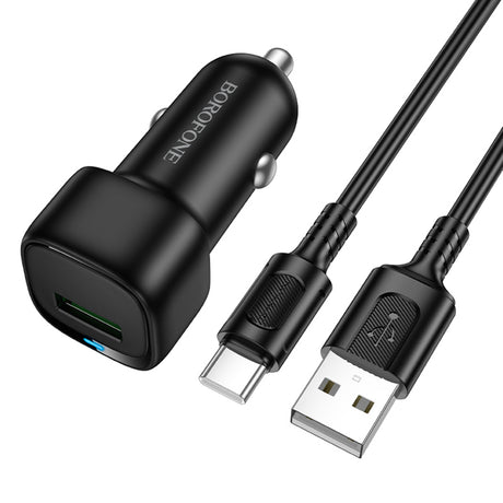 Incarcator Borofone Car Cloud (BZ34), USB-A/C Cable Included, Single Port USB-A, 18W (QC/FCP/AFC), ABS, for DC 12-24V, Negru