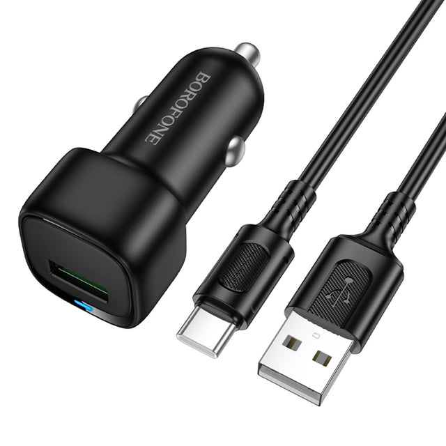 Incarcator Borofone Car Cloud (BZ34), USB-A/C Cable Included, Single Port USB-A, 18W (QC/FCP/AFC), ABS, for DC 12-24V, Negru