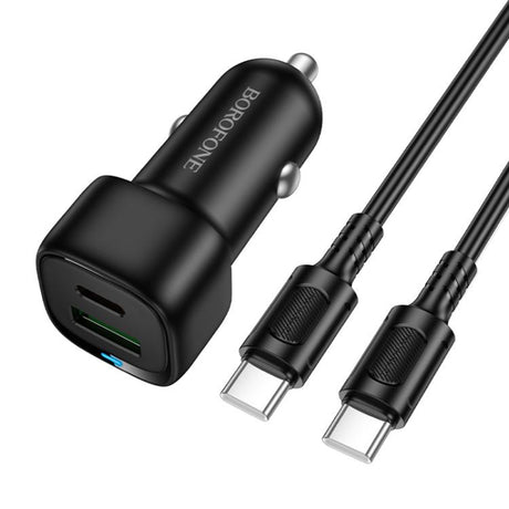 Incarcator Borofone Car Cloud (BZ34B), Type-C Cable Included, Type-C + USB-A, PD20W, QC3.0, Dual Port, 38W, ABS, Negru