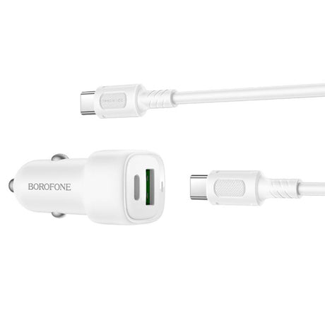 Incarcator Borofone Car Cloud (BZ34B), Type-C Cable Included, Type-C + USB-A, PD20W, QC3.0, Dual Port, 38W, ABS, Alb