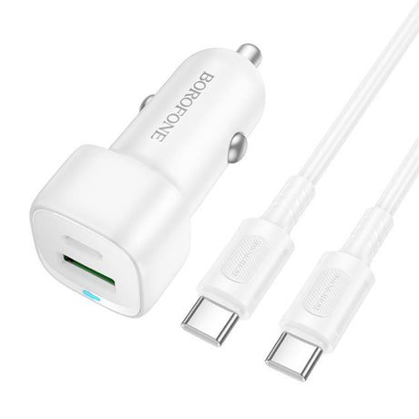 Incarcator Borofone Car Cloud (BZ34B), Type-C Cable Included, Type-C + USB-A, PD20W, QC3.0, Dual Port, 38W, ABS, Alb