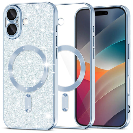 Husa de protectie Techsuit Luxury Glitter MagSafe compatibil cu iPhone 17, Albastru Deschis
