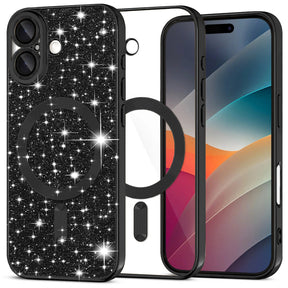 Husa de protectie Techsuit Luxury Glitter MagSafe compatibil cu iPhone 17, Negru