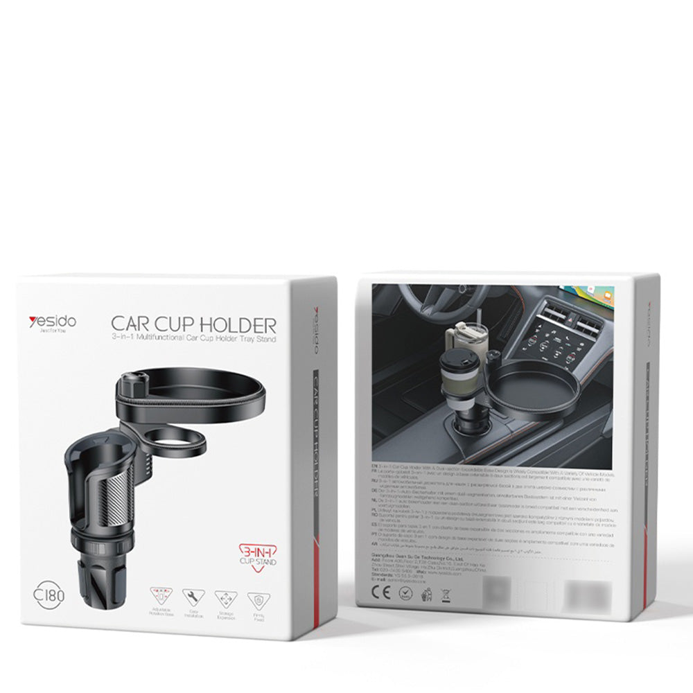 Suport Yesido 3in1 Car Cup (C180), Adjustable Rotation Base, Storage Expansion, Easy Installation, Firmly Fixed, Negru