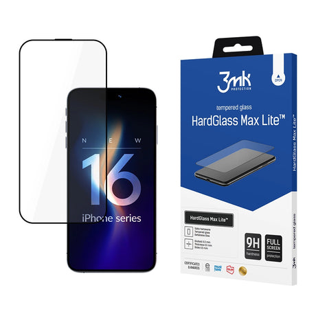 Folie de protectie 3mk HardGlass Max Lite Tempered compatibil cu iPhone 16 Pro / iPhone 17, Negru