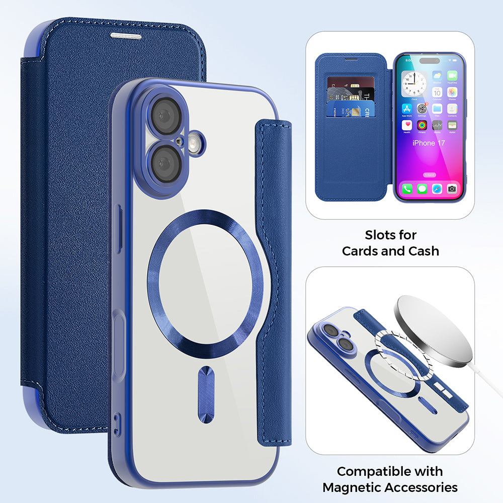Husa de protectie Techsuit SmartMag Book compatibil cu iPhone 17, Albastru