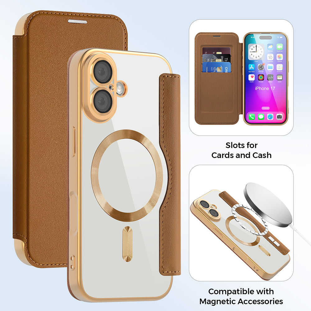 Husa de protectie Techsuit SmartMag Book compatibil cu iPhone 17, Maro