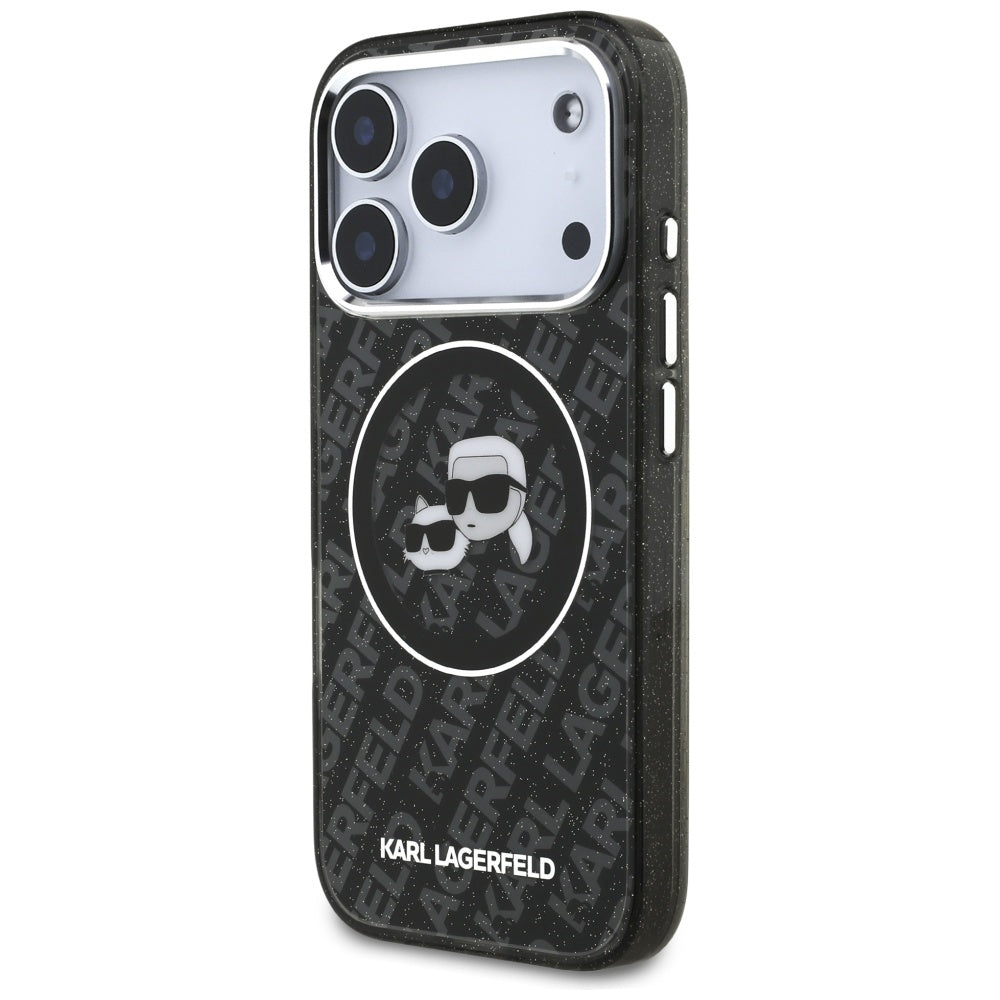 Husa de protectie Karl Lagerfeld Glitter MagSafe (KLHMP17LHMKBKCHOK) compatibil cu iPhone 17 Pro, Negru Karl&Choupette Head