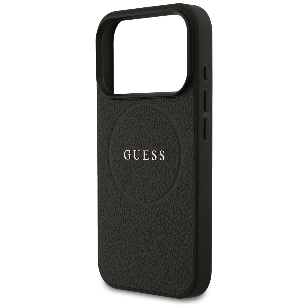 Husa de protectie Guess Grained Gold Ring MagSafe (GUHMP17LPGHSMMK) compatibil cu iPhone 17 Pro, Negru
