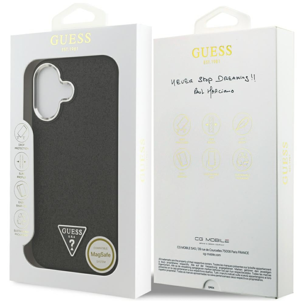 Husa de protectie Guess Glitter Triangle Logo MagSafe (GUHMP17SPFGTSCMK) compatibil cu iPhone 17, Negru