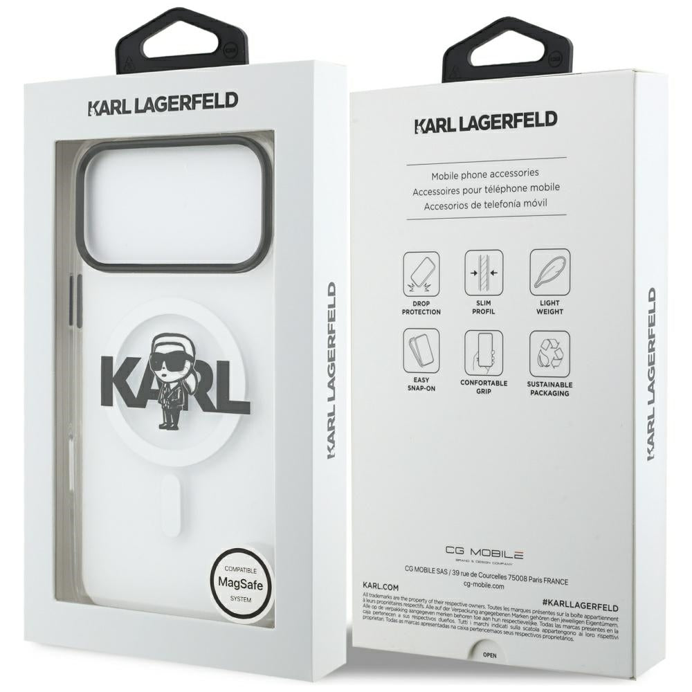 Husa de protectie Karl Lagerfeld IML MagSafe Sketch Logo (KLHMP17XHGKIGKBT) compatibil cu iPhone 17 Pro Max, Transparent Karl