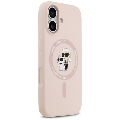Husa de protectie Karl Lagerfeld Silicone Ring MagSafe (KLHMP17SSCMKCRHP) compatibil cu iPhone 17, Roz Karl&Choupette