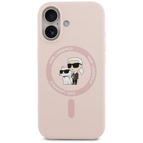 Husa de protectie Karl Lagerfeld Silicone Ring MagSafe (KLHMP17SSCMKCRHP) compatibil cu iPhone 17, Roz Karl&Choupette