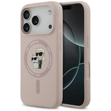 Husa de protectie Karl Lagerfeld Silicone Ring MagSafe (KLHMP17LSCMKCRHP) compatibil cu iPhone 17 Pro, Roz Karl&Choupette