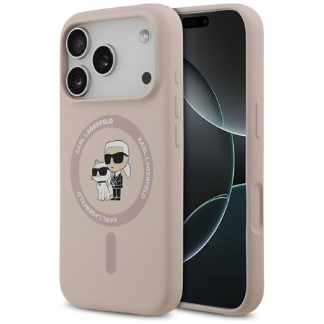 Husa de protectie Karl Lagerfeld Silicone Ring MagSafe (KLHMP17LSCMKCRHP) compatibil cu iPhone 17 Pro, Roz Karl&Choupette