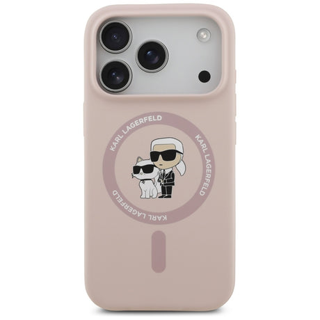 Husa de protectie Karl Lagerfeld Silicone Ring MagSafe (KLHMP17LSCMKCRHP) compatibil cu iPhone 17 Pro, Roz Karl&Choupette