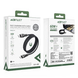 Cablu Acefast (C11-03), Magnetic Winding, Fast Charging, Type-C to Type-C, 60W, 3A, Adjustable Lenght, 1.2m, Negru