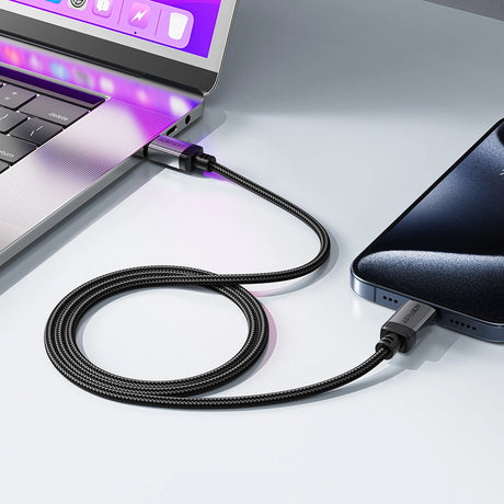Cablu Acefast (C20-03), USB-C to Type-C, 60W, 3A, Fast Charging, Bend-Resistant, Nylon Braid, 1.2m, Negru