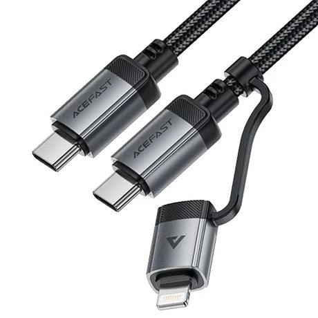 Cablu Acefast (C20-01), USB-C to Type-C, Lightning, 60W, Fast Charging, Bend-Resistant, MFi Certified, 1.2m, Negru