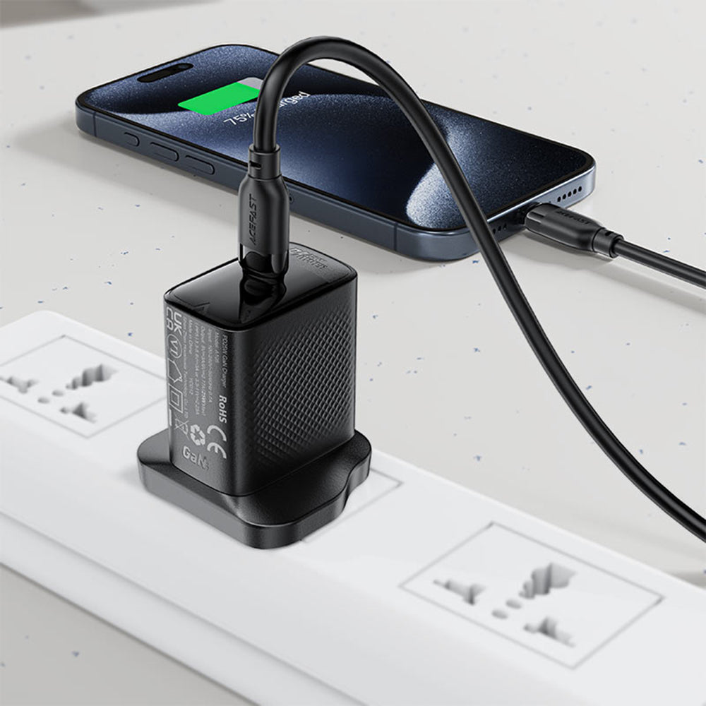 Cablu Acefast (C16-03), Fast Charging, Type-C to Type-C, 60W, 3A, Bend-Resistant, 1.2m, Negru
